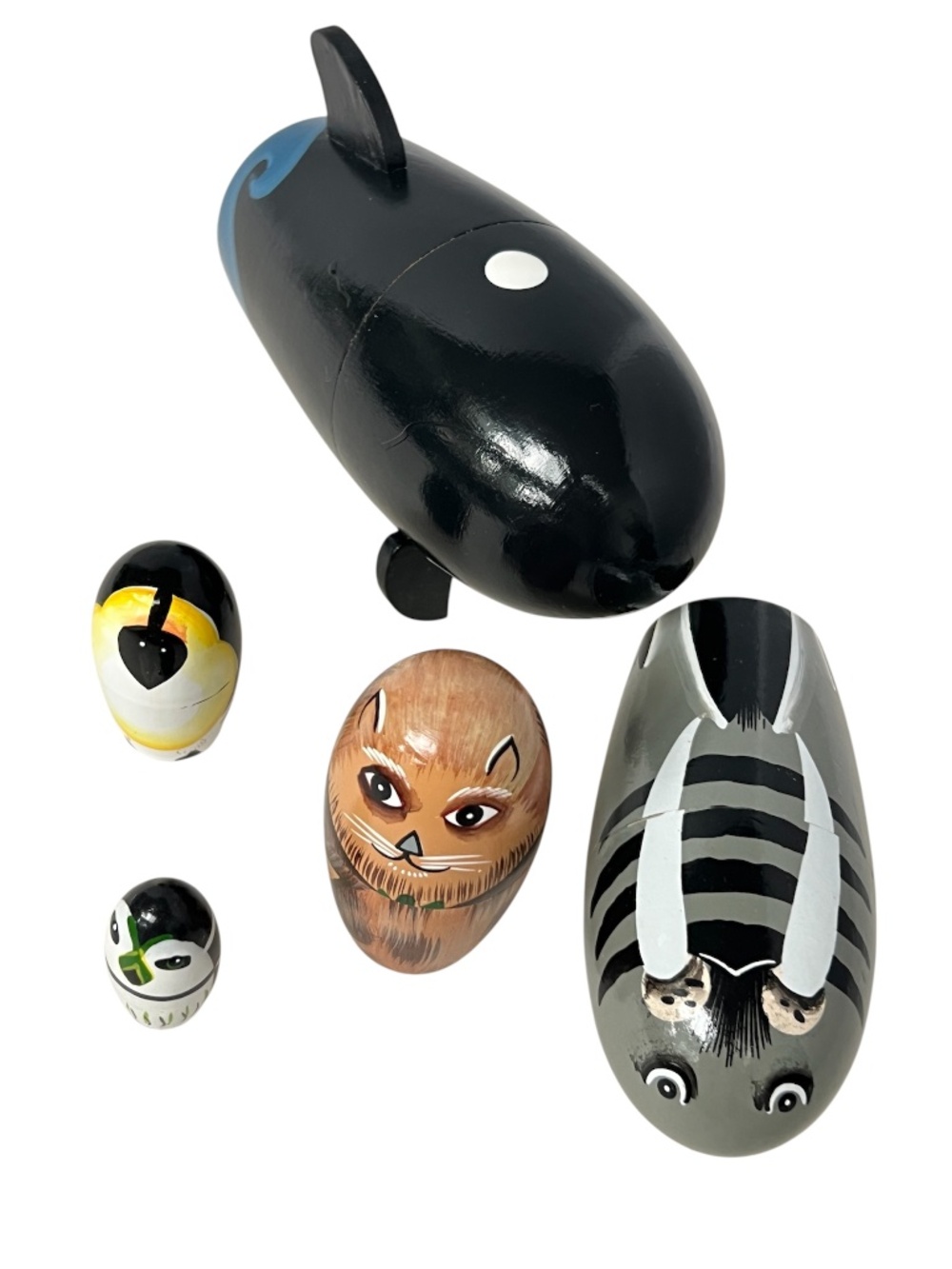 Bits and Pieces Nesting Animals Willy & Friends Hand-Painted Set of 5 Orca New